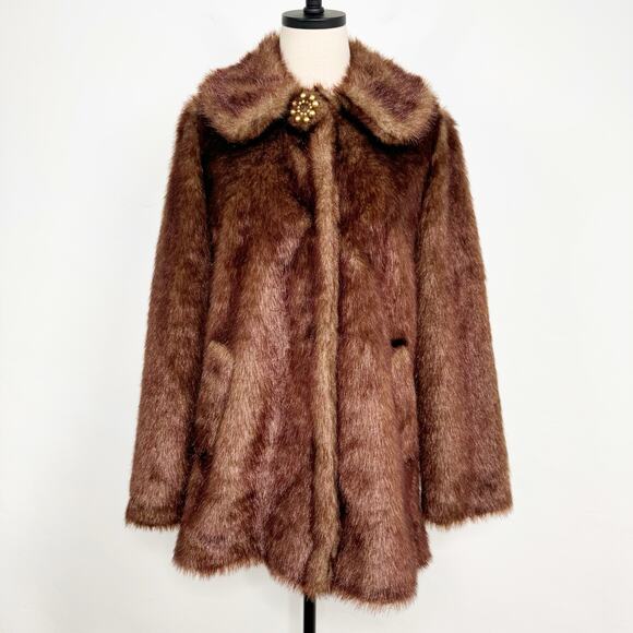NWT Twelve by Twelve Faux Fur Coat Brown Pinup Rockabilly PUG Vintage Size M - Picture 1 of 10